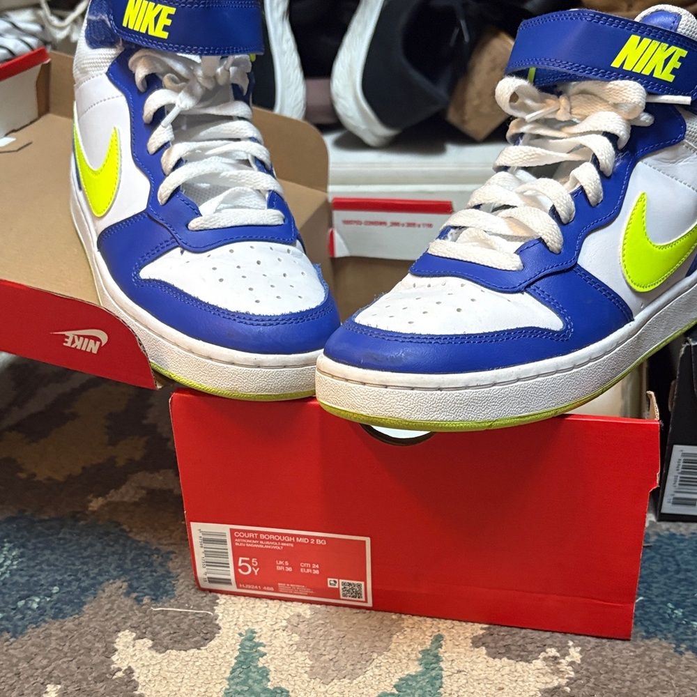 Nike Blue and White Sneakers with Neon Accents